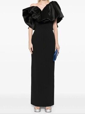 NWT $900 SOLACE LONDON Cassie Gown Maxi Dress Black US 6